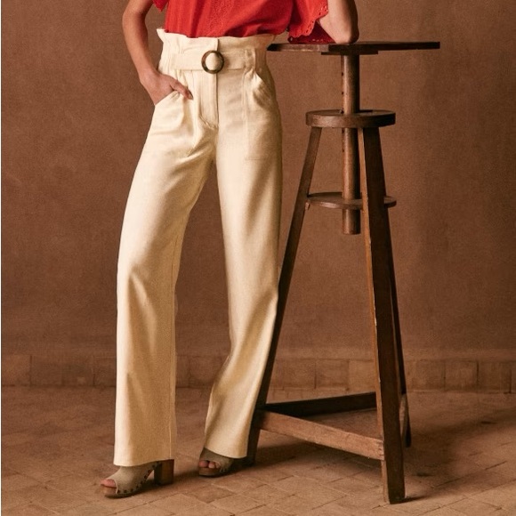 Sezane Pants - Sezane Silas High-Waisted ButterCream Pants